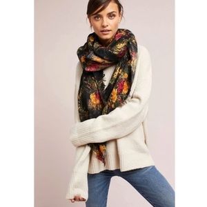 Anthropologie Black Floral Blanket Scarf